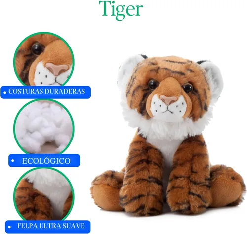 Miniatura 9 de The Petting Zoo Peluche de tigre, regalos para niños, animales salvajes del zoológico Onez, juguete de peluche de tigre de 9 pulgadas
