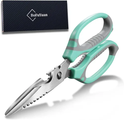 Miniatura 9 de BoFuYuan Tijeras de cocina, tijeras multiusos de 9 pulgadas, resistentes para cortar alimentos, desmontables, aptas para lavavajillas, hoja dentada