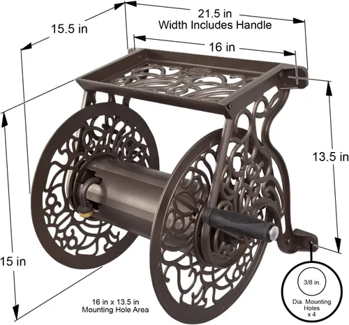 Miniatura 6 de Carrete portamangueras decorativo Liberty Garden Products, producto número 704, con soporte de pared de aluminio fundido para manguera de hasta 125