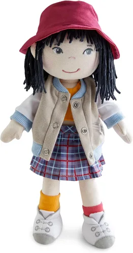 Miniatura 7 de HABA Muñeca de bebé blanda de 12" Hedda con cabello marrón, ojos azules y cara bordada, muñeca para niños pequeños lavable para 18 meses+