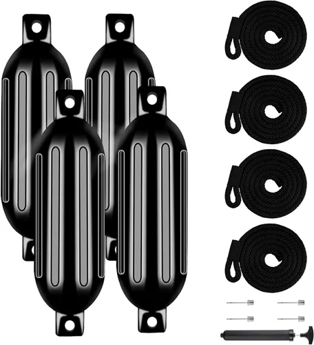 Miniatura 40 de Juego de 4 guardabarros para barco de 4.5/5.5/6.5/8.5/10/16 pulgadas, parachoques de vinilo con ojos gemelos acanalados, parachoques para barco