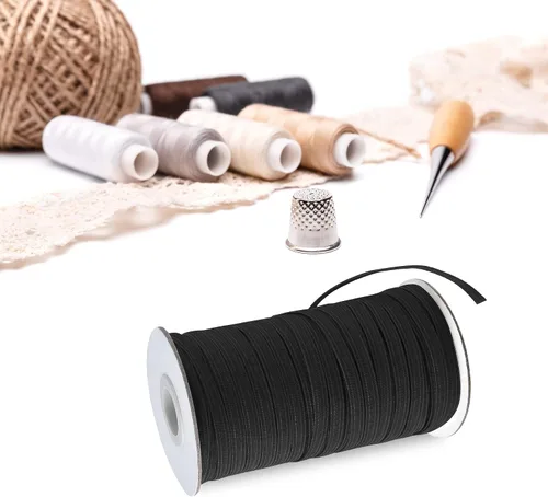 Miniatura 7 de Coopay Bandas elásticas planas de 45 yardas de largo, 1/2 pulgada de ancho, cuerda elástica plana para coser proyectos de bricolaje, artes y Negro