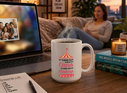 Miniatura 6 de Taza de café Not My Monkey Not My Circus de 15 onzas – Resulta hacia fuera – Regalos para la nueva mamá madre con niños recién nacidos, color blanco