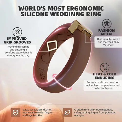 Miniatura 28 de Egnaro - Anillo de boda de silicona para mujer, diseño ergonómico y transpirable, ancho de 0.15 pulgadas, bandas de silicona flexibles con placa