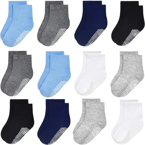 GRPSKCOS Calcetines Antideslizantes para Bebés 12 Pares Calcetines Antideslizantes para Niños Pequeños de 0-7 Años Infantes Niños Pequeños Niños