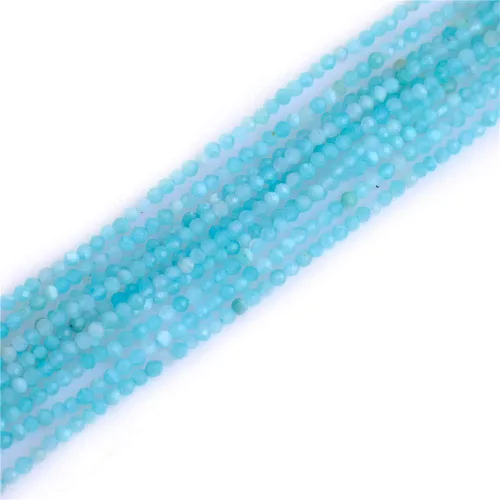JOE FOREMAN Cuentas de amazonita azul para hacer joyas, piedras preciosas naturales, semipreciosas, 0.079 in, redondas, facetadas de 15 pulgadas