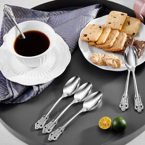 Miniatura 4 de KEAWELL Lujoso juego de cucharas de espresso de 5.1 pulgadas, 6 piezas, mini cuchara de café, acero inoxidable 18/10, diseño magnífico con Plateado