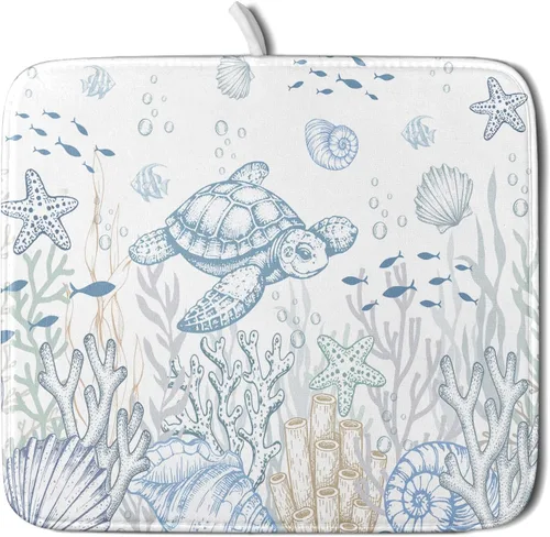 Miniatura 60 de Giwawa Tapete de Secado de Platos Retro Silueta de Cabaña del Bosque de Ciervos para Encimera 18 x 24 pulgadas Otoño Cielo Azul Nube Dibujos