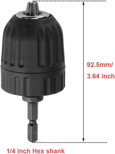 Miniatura 4 de Adaptador de conversión de cambio rápido para portabrocas sin llave con capacidad de 0,8 mm a 10 mm, montaje de 3/8-24UNF, con vástago hexagonal