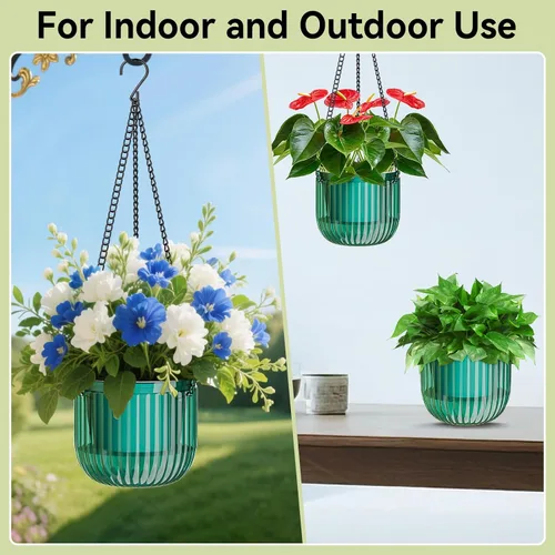 Miniatura 3 de ZeeDix Paquete de 3 macetas colgantes de 6.5 pulgadas para plantas de interior, macetas colgantes de riego automático con 3 ganchos y drenaje