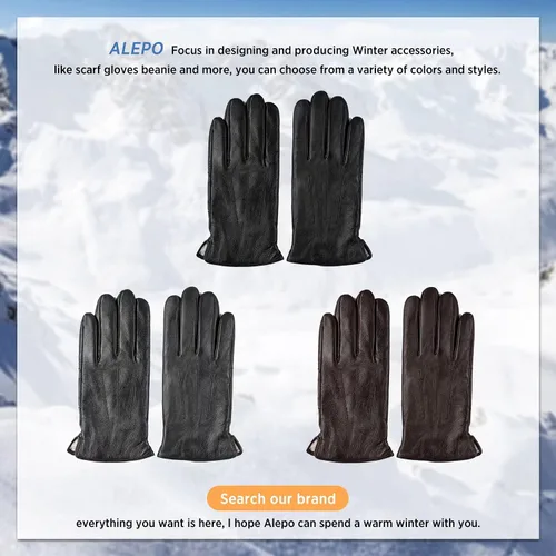 Miniatura 6 de Alepo Genuine Sheepskin Leather Gloves for Men, Winter Warm Touchscreen Texting Cashmere Lined Driving Motorcycle Gloves
