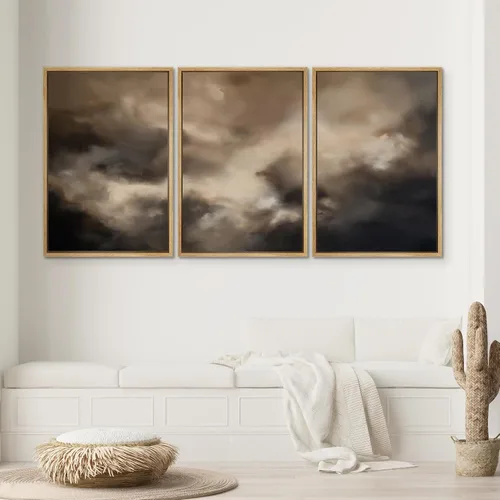 Miniatura 2 de SIGNWIN Lienzo enmarcado para pared, juego de arte dramático de cielo tormentoso, ilustraciones de paisaje nuboso Moody, arte moderno decorativo