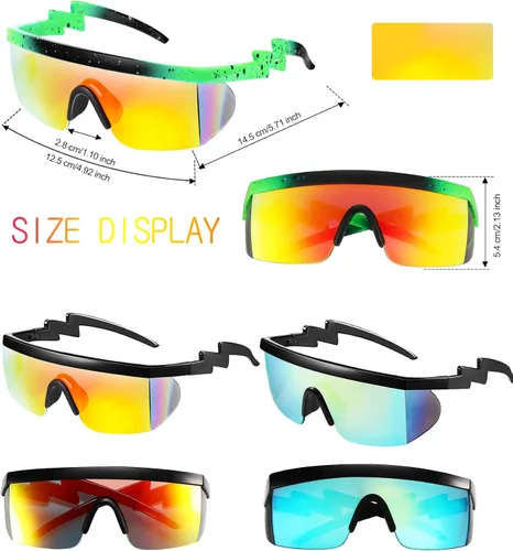 Miniatura 2 de Frienda 3 pares de lentes de sol retro semi sin montura de los años 80 y 90 s zigzag gafas de sol transparentes de colores para hombres y mujeres