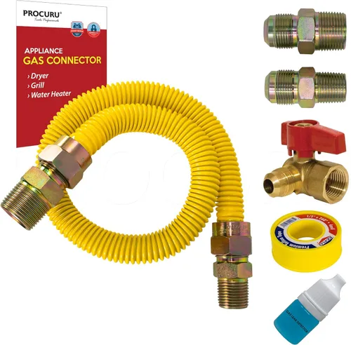 Miniatura 11 de PROCURU Kit de conector de gas flexible universal de 1/2 pulgada de diámetro exterior x 72 pulgadas (6 pies), tubo de suministro de gas de acero