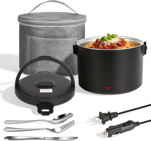 Miniatura 9 de Lonchera eléctrica, calentador de alimentos portátil para automóvil, camión, oficina, adaptador de 12 V, 24 V, 110 V, a prueba de fugas, recipiente