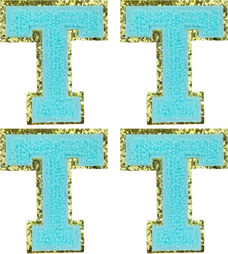 Miniatura 23 de Jongdari Letras termo-adhesivas de felpilla para ropa, parches de letras del alfabeto con brillantina para coser, con adhesivo planchado, 4 Blanco