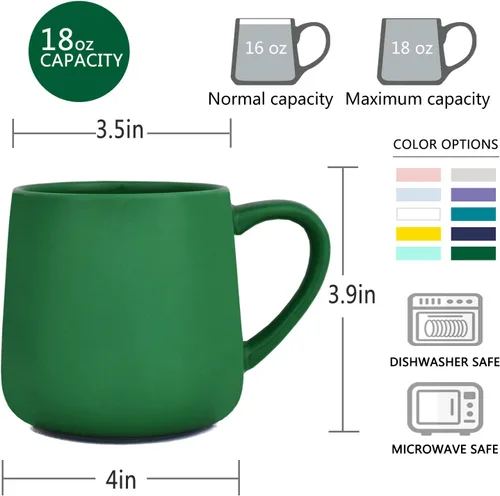 Miniatura 3 de Bosmarlin Taza de café de cerámica brillante, taza de té para la oficina y el hogar, 18 onzas, adecuada para lavavajillas y microondas