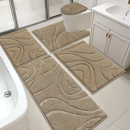 Miniatura 25 de Juego de alfombras de baño HEBE de 5 piezas, tapete de baño de microfibra suave y absorbente para el baño, juego de alfombras de baño antideslizante