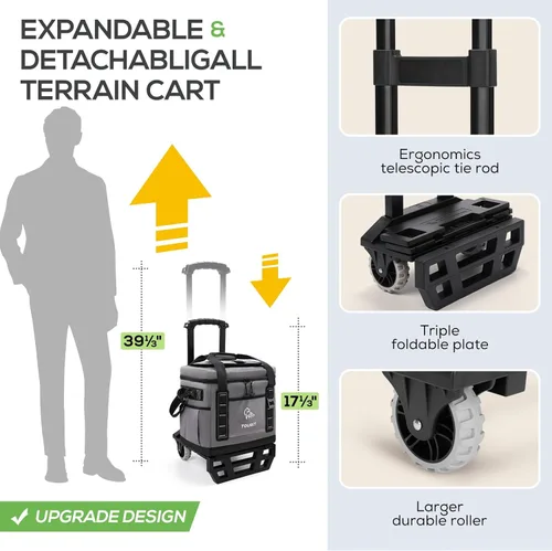 Miniatura 3 de TOURIT Hielera Portátil Plegable Rodante Suave para 50 Latas con Espacio de 29L y Carrito Todoterreno Reforzado con Ruedas para Transporte Fácil