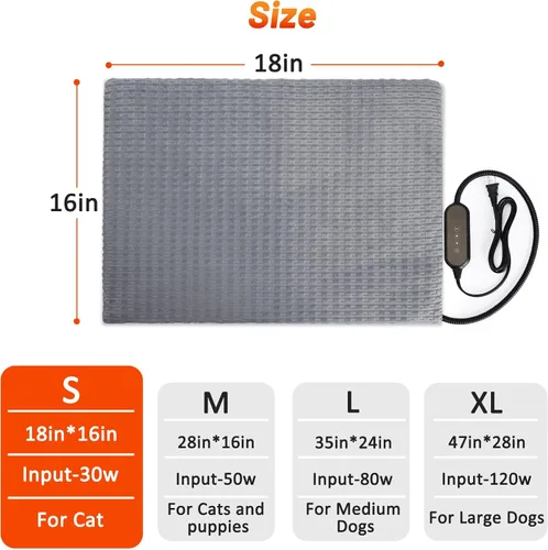 Miniatura 8 de Almohadilla térmica para gatos, cama climatizada impermeable para perros y gatos con temperatura y temporizador ajustables, alfombrilla eléctrica