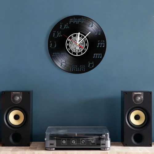 Miniatura 5 de The Geeky Days Notas de notación musical con iluminación LED brillante, reloj de pared hecho de disco de vinilo real, álbum de música, músico
