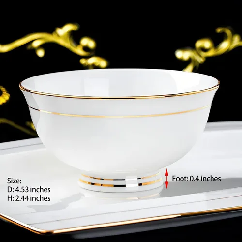 Miniatura 4 de Tazones de cerámica para sopa – Cuencos pequeños con borde dorado de 10 onzas – Porcelana de hueso premium – para helado, arroz, guarnición