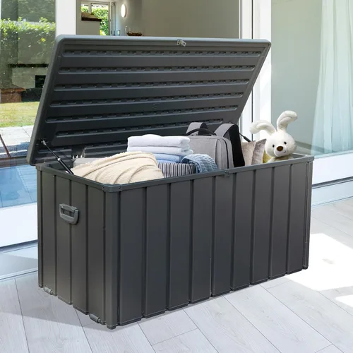 Miniatura 15 de Domi - Caja de cubierta de 100 galones, gabinete de almacenamiento de metal con cerradura para exteriores, banco de acero impermeable