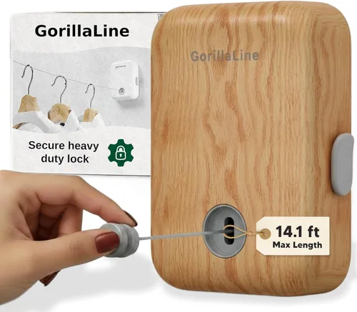 Miniatura 18 de GorillaLine Tendedero retráctil, para interiores y exteriores, línea de ropa resistente montada en la pared, estante de secado que ahorra espacio