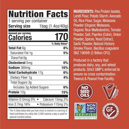 Miniatura 2 de WonderSlim Chips de proteína de guisante, barbacoa de nogal paquete de 10 unidades, 0.35 oz de proteína, sin gluten