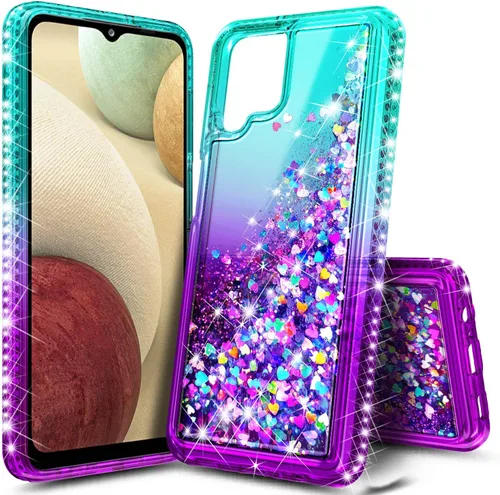 NZND Compatible con Samsung Galaxy A42-5G - Funda para teléfono, color aguamarina/morado, con purpurina brillante, cascada flotante, bonita funda