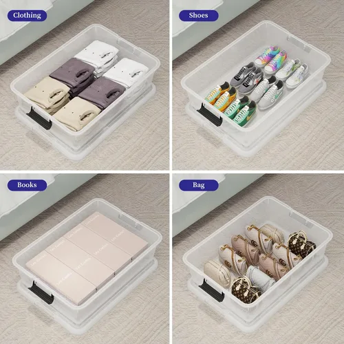 Miniatura 6 de Paquete de 3 contenedores de almacenamiento de plástico transparente debajo de la cama con tapas y ruedas, contenedores de almacenamiento de zapatos
