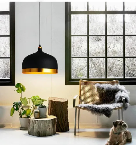 Miniatura 9 de Lámpara colgante de cocina negra y dorada, color negro mate, ajustable, 1 luz, mini candelabros de mediados de siglo, lámpara colgante de techo