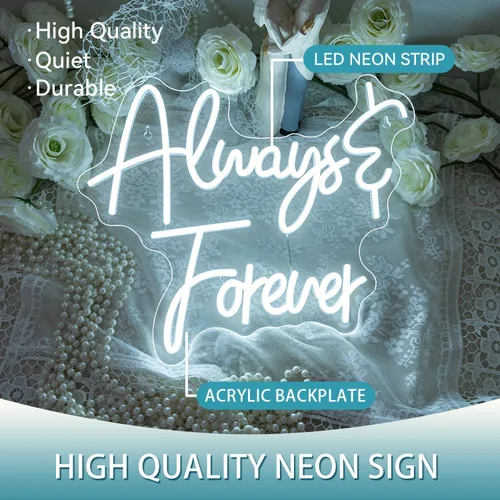 Miniatura 7 de Ineonlife Letrero de neón con texto en inglés «Always Forever» para decoración de pared, letras blancas «Love Oh Baby», luces LED para boda