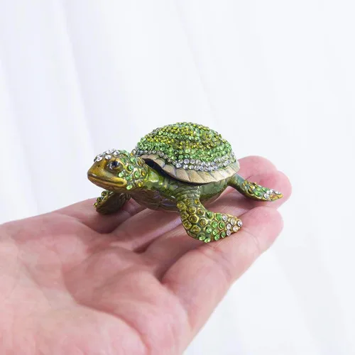 Miniatura 2 de YU FENG Caja de abalorios de tortuga con figuritas de tortuga cajas de joyería con bisagras