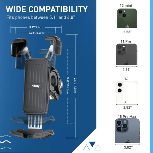 Miniatura 6 de Hiboy Soporte de teléfono para bicicleta, soporte universal giratorio de 360° para motocicleta, envolvente antivibración, clip de teléfono
