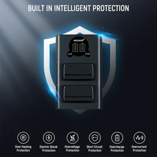 Miniatura 3 de NEEWER Juego de batería de repuesto y cargador para EN-EL25, paquete de 2 baterías de 1350 mAh y cargador USB tipo C de doble canal, compatible