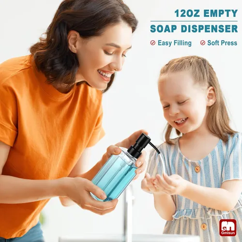Miniatura 7 de Dispensador de jabón de vidrio ámbar GMISUN, dispensador de jabón de manos con bomba de acero inoxidable para baño, dispensadores de cocina