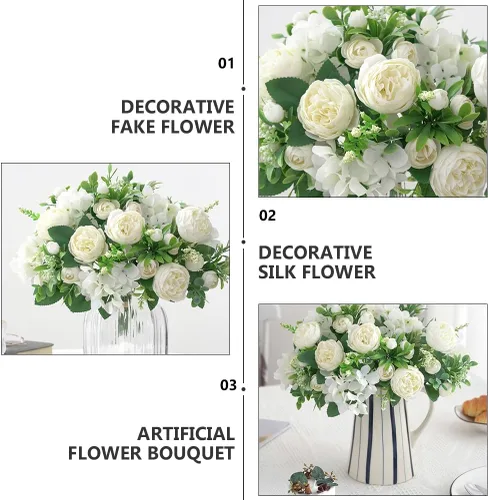 Miniatura 4 de Cabilock 1 ramo de flores artificiales para boda, peonía nupcial, ramo decorativo de flores falsas para fiestas en casa y celebraciones románticas