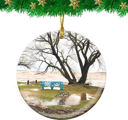 Ashland Maslowski Beach Wisconsin USA - Adorno de Navidad, recuerdo de viaje, colgante personalizado para árbol de Navidad