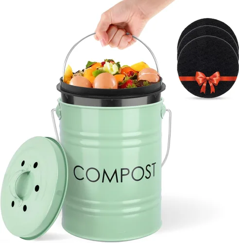 Vipush Contenedor de compostaje para encimera de cocina compostador con tapa, contenedor pequeño de compost, incluye forro interior para cubo de