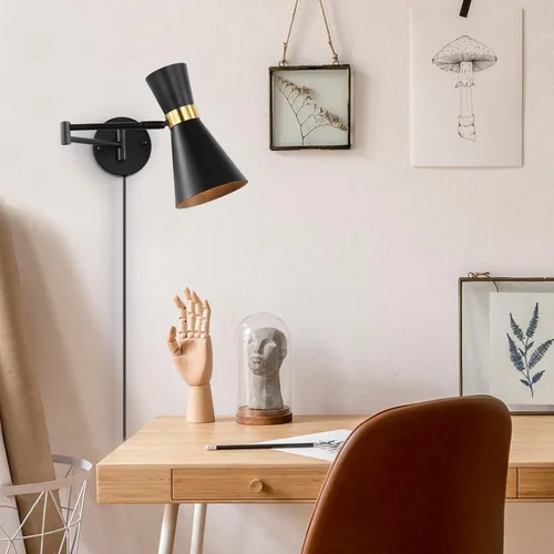 Miniatura 3 de Moderno aplique de pared con brazo oscilante, lámpara de pared enchufable para mesita de noche de dormitorio, accesorios de pared inalámbricos