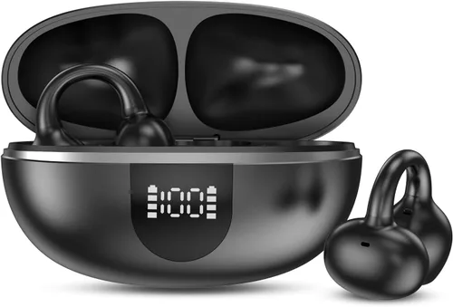 Auriculares con clip, auriculares de oreja abierta, auriculares Bluetooth 6.0 de alta fidelidad estéreo con clip, 30 horas, pantalla LED,