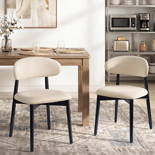 Juego de 2 Sillas de Comedor de Madera Modernas Tapizadas en Tela, Sillas de Cocina de Mediados de Siglo Moderno, Sillas de Comedor de Granja con