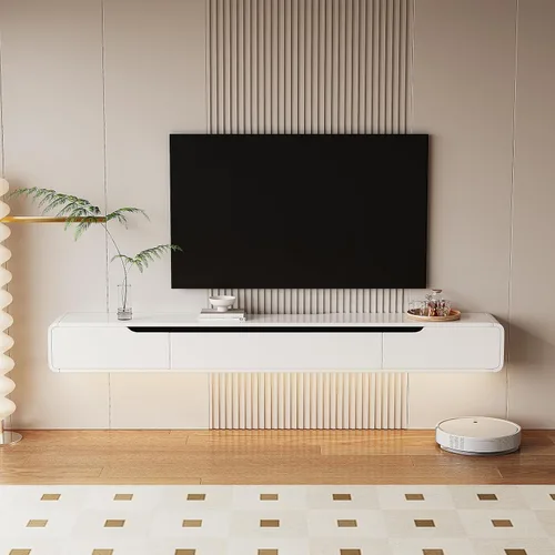 Miniatura 11 de FurniNova Soporte de TV flotante de alto brillo con 3 puertas, mueble de TV de 47'' montado en pared, consola bajo TV, estante de medios flotante