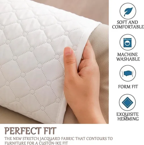 Miniatura 6 de Funda para Reposabrazos de Sofá, Funda para Reposacabezas de Silla Reclinable, Funda de Sillón con Bolsillos, Protector de Muebles Acolchado Beige