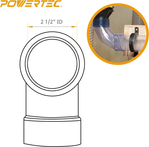 Miniatura 3 de POWERTEC 70304 Red de accesorios de recolección de polvo de 2-1/2" con reductor, puertas de explosión, tuberías, conector de codo de 90 grados