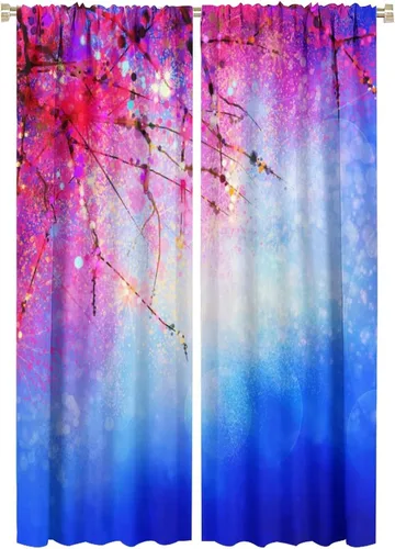 Miniatura 17 de Cortinas opacas con diseño floral de galaxia azul abstracta para dormitorio, cortinas de ventana de teñido anudado con diseño de flor de cerezo