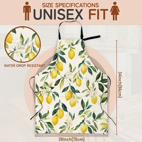 Miniatura 2 de Delantal de cocina con bolsillo, cuello ajustable impermeable y lazos largos, delantal de cocina para hornear, jardinería, pintura para mujer Flores