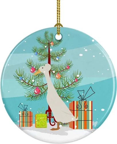 Miniatura 91 de Caroline's Treasures Adorno de cerámica de Navidad pintado o de codorniz chino, decoración colgante de árbol de Navidad verde azulado para el hogar