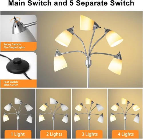 Miniatura 4 de DINGLILIGHTING Lámpara de pie alta para habitación: lámparas de pie de cuello de cisne flexibles de pie para dormitorio, oficina en casa - Luces